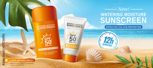 Sunscreen ads on beautiful beach
