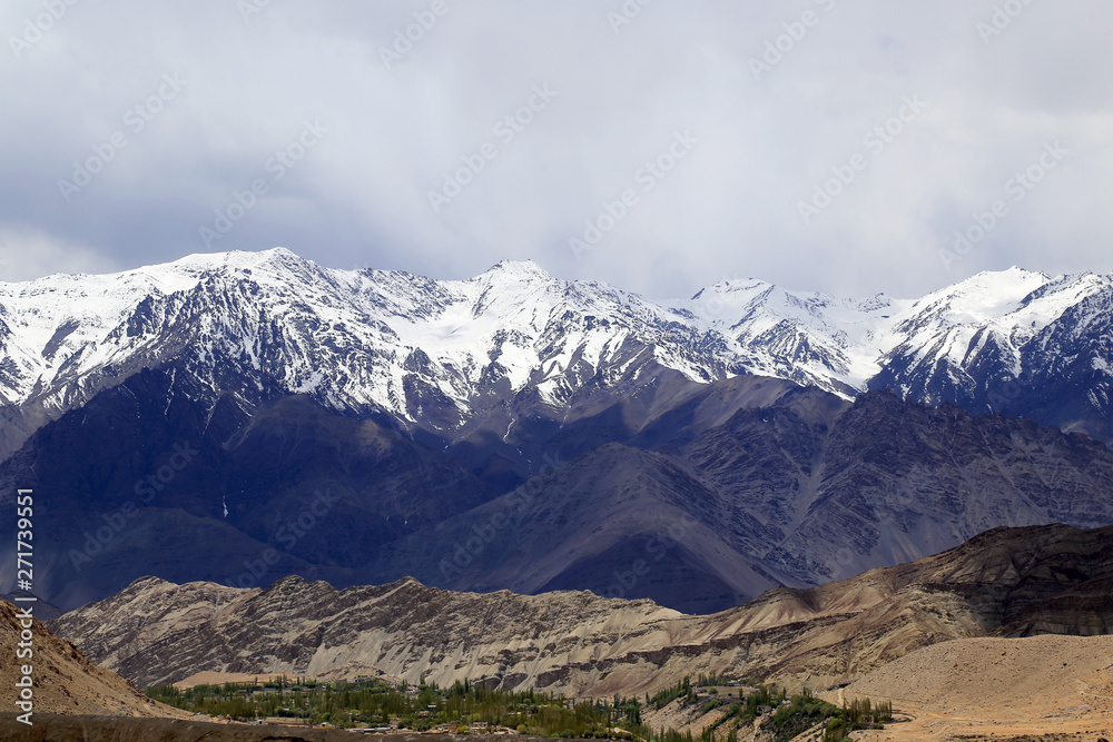 Himalayan Mountain perspective in Leh, Ladakh, India.