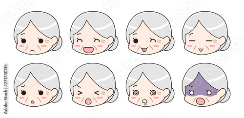 喜怒哀楽　表情セット　シニア女性