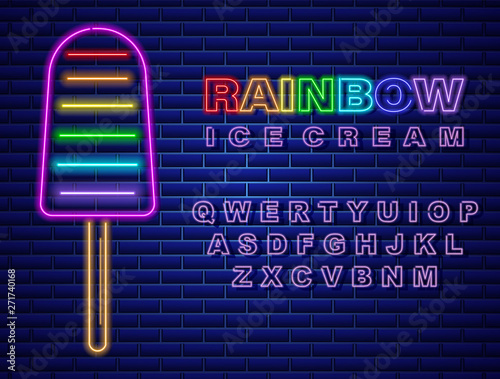 Colorful ice cream neon Vector. Delicious dessert design label posters
