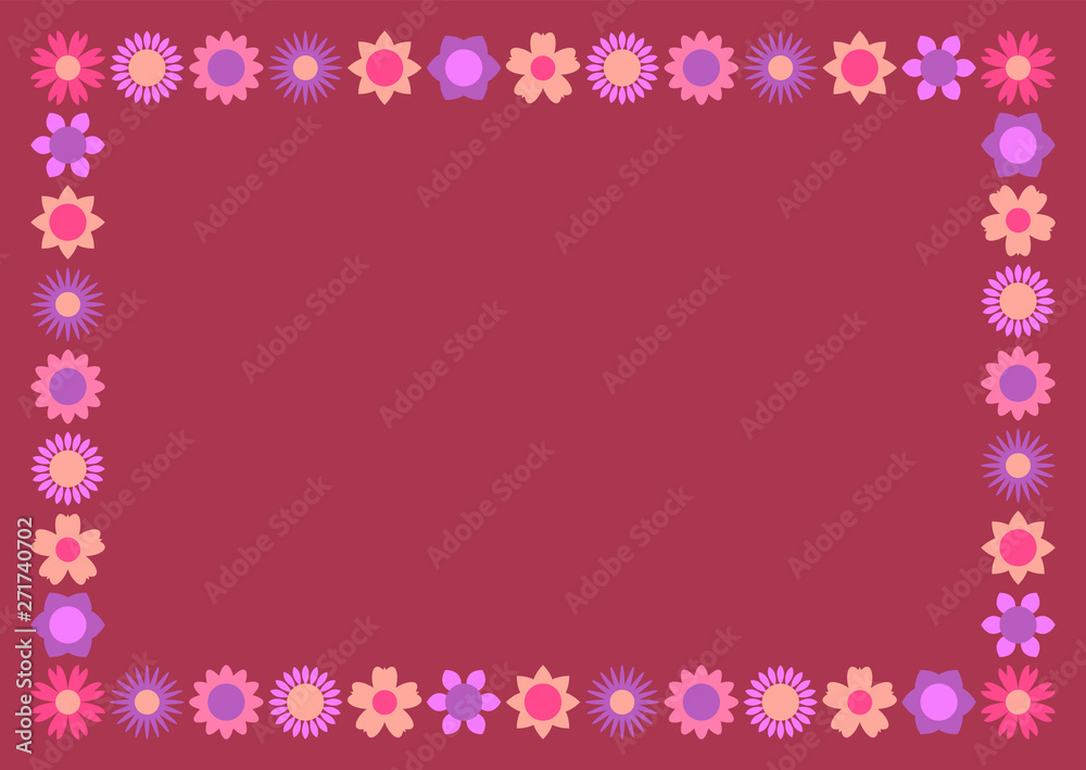Modern rectangular floral frame with colorful beautiful flowers