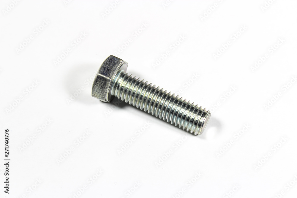 Steel metallic bolt on a white isolated background Steel metallic bolt on a white isolated background