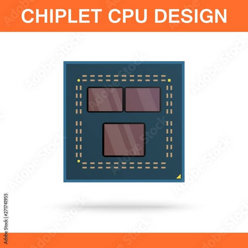 Realistic modern chiplet CPU design front view. Powerful multithreaded CPU.