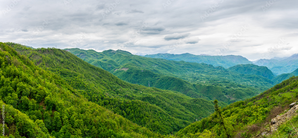 Montenegro, XXL panorama of wonderful green nature landscape defining moraca canyon region near kolasin