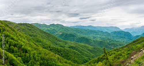 Montenegro, XXL panorama of wonderful green nature landscape defining moraca canyon region near kolasin