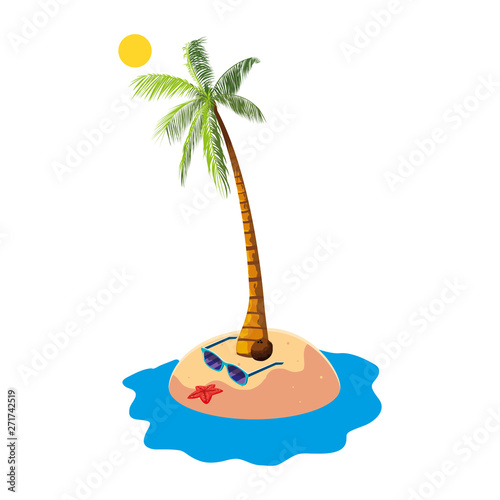 summer beach with palms and sunglasses scene