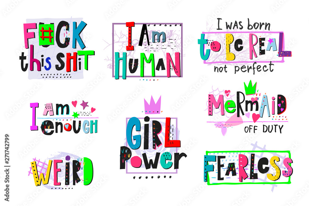 Girl power shirt quote lettering set