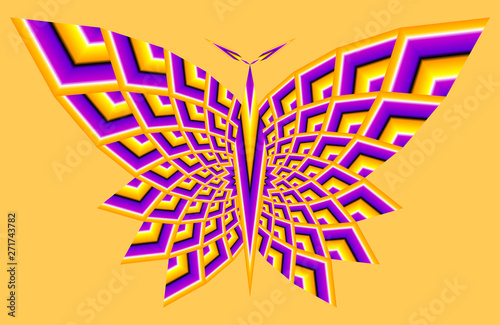 Yellow and purple butterfly in techno style. Spin illusion.