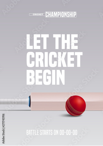 Poster for cricket vector illustration. Ball and bat for sports contest