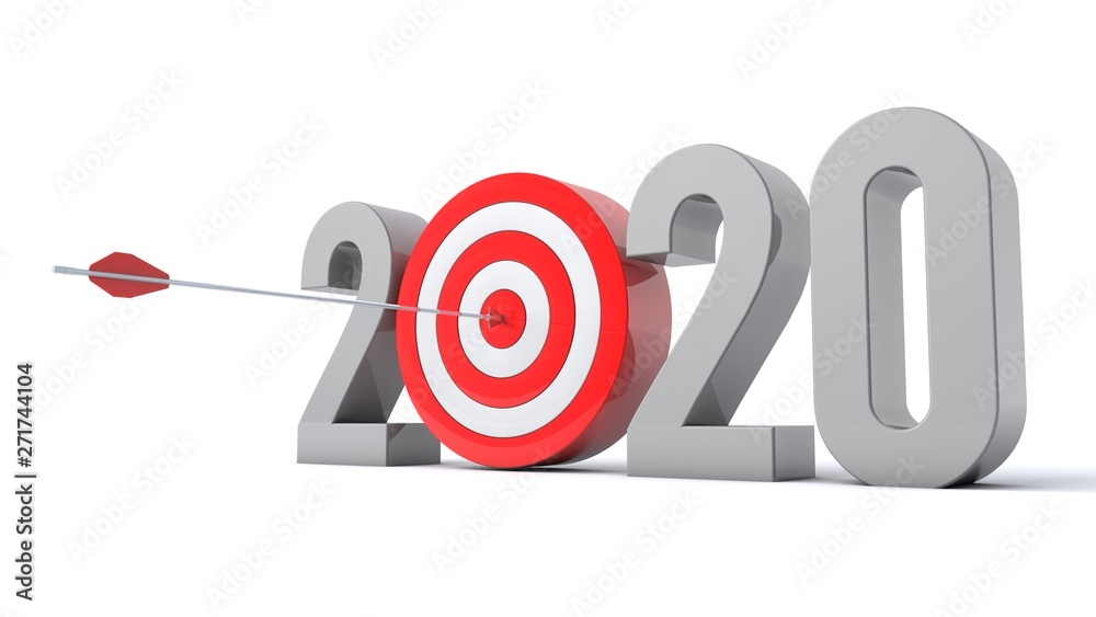 3D illustration of number 2020 with target concept 3D illustration of number 2020 with target concept