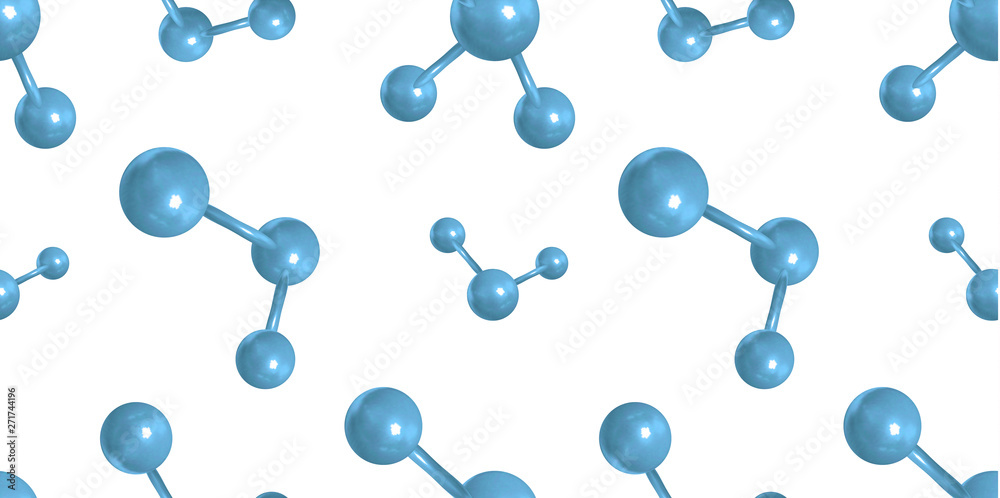 Vector Seamless Sientigic Pattern, Molecules Background, 3D Colorful Objects.