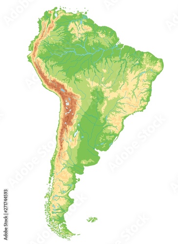 High detailed South America physical map. photo