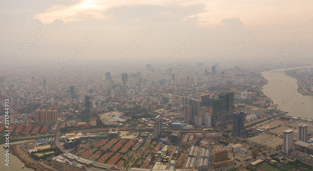 Landscape at Phnom Penh city at evening - Cambodia , Phnompenh is a captital of Kingdom of Cambodia 