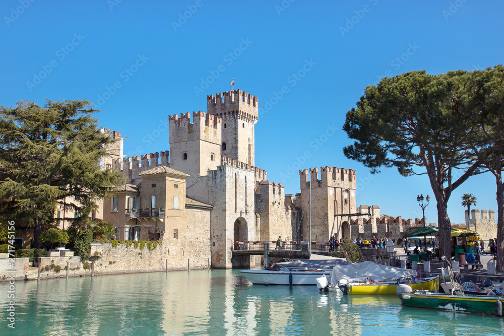 Port and castle of Sirmione, famous italian landmark in Garda Lake