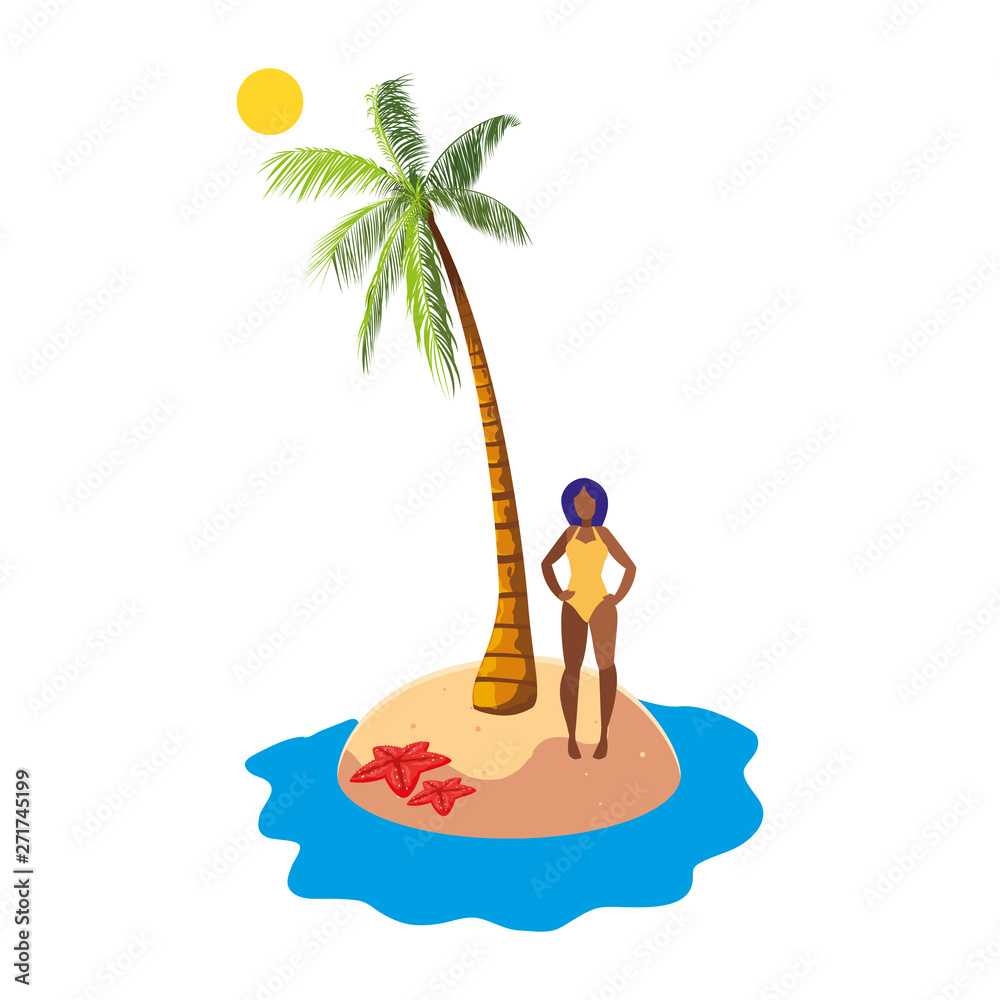 young afro woman on the beach summer scene