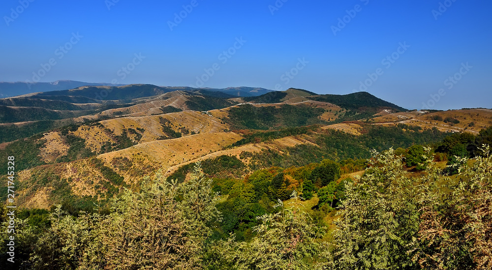 panorama of mountains with blue sky in Russia Krasnodar region