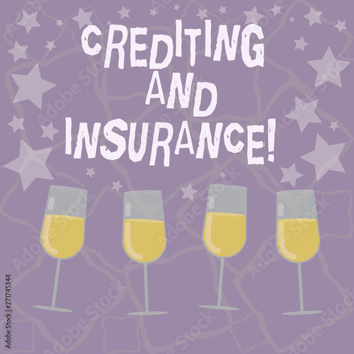 Writing note showing Crediting And Insurance. Business photo showcasing Protect the policyholder against insolvent customer Filled Cocktail Wine Glasses with Scattered Stars as Confetti Stemware