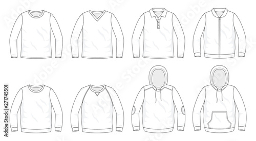 Set of sweaters fashion stylish hoodie collection template, fill in the blank vest tops various styles long sleeve