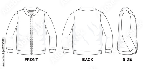 Isolated object of clothes and fashion stylish wear fill in blank shirt sweater. Regular Tee Crew Neck Collar Long Sleeves Vest Zipper Illustration Vector Template. Front, back and side view