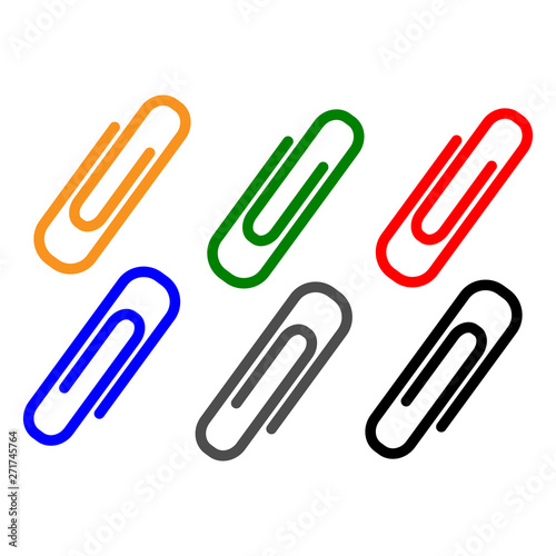 Paper clips multicolored. Set icons.Flat