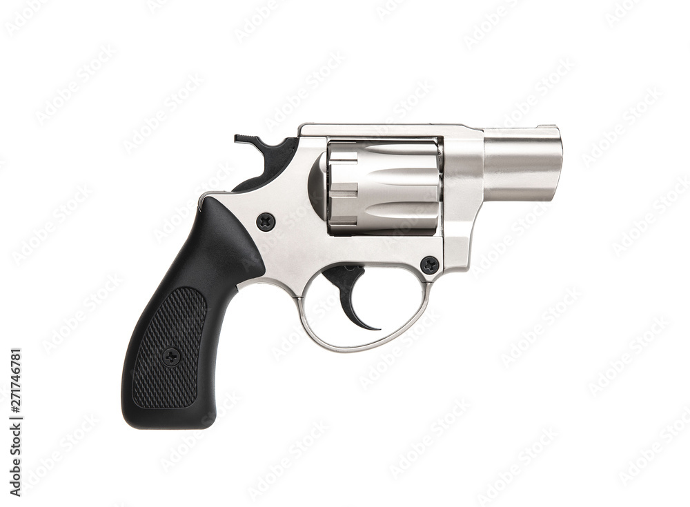 silver gun revolver isolate on white background.