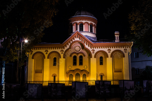 St. Paraskeva Church is an Eastern Orthodox church in Vilnius at night. Lithuania