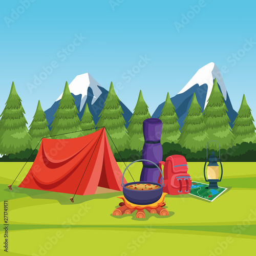 camping elements in a rural landscape