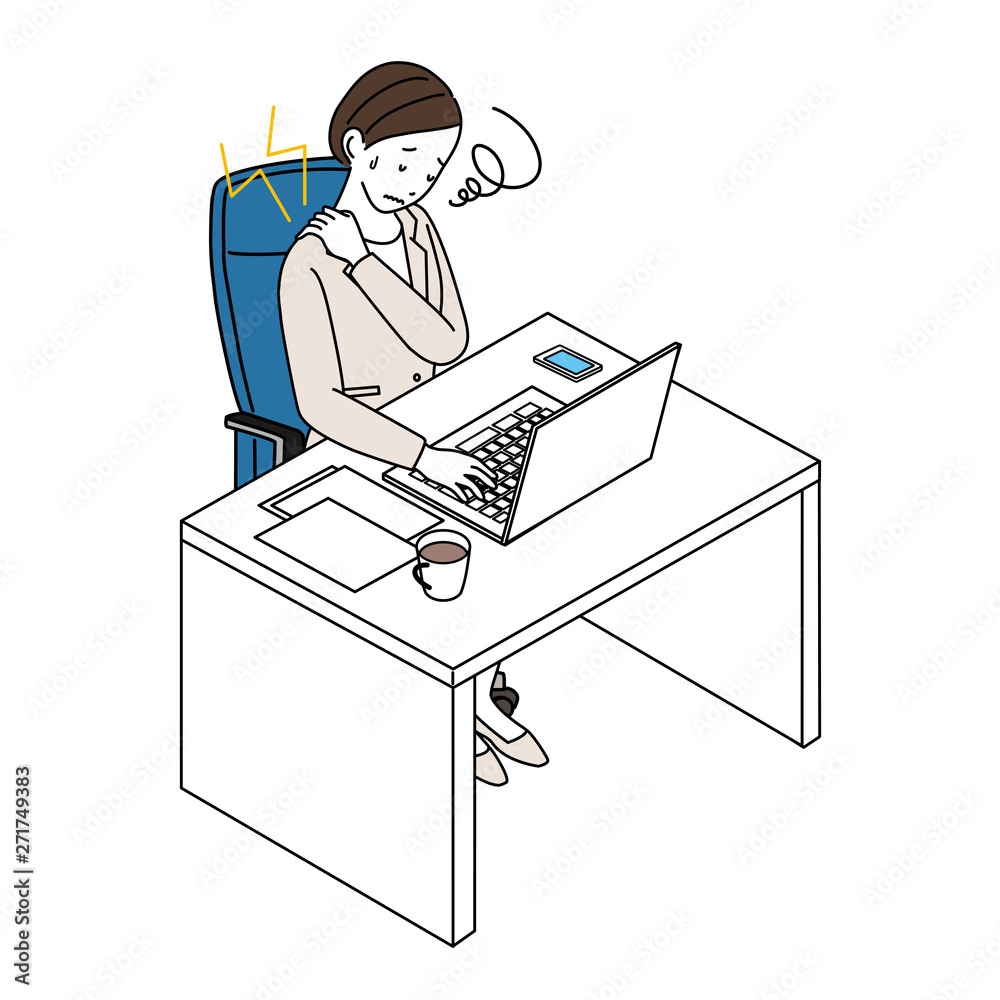 肩こり デスクワーク ビジネスウーマン イラスト Stock Vector Adobe Stock