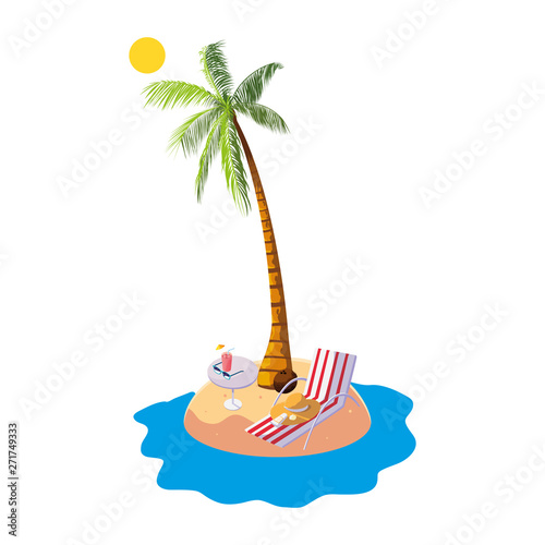 summer beach with palms and chair scene