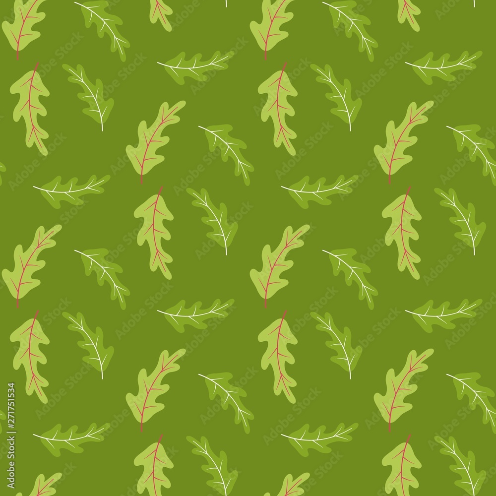 Summer Seamless Pattern with Oak Leaves on Green Summer Seamless Pattern with Oak Leaves on Green