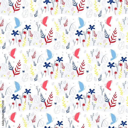 Natural Seamless Pattern with Flying Butterflies
