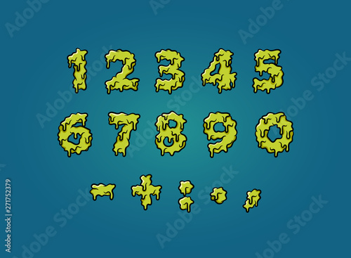Slimy Numbers. Cartoon Style. Vector Set