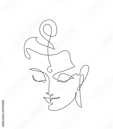 One continuous line drawing Buddha. The symbol of Hinduism, Buddhism, spirituality and enlightenment. Tattoo, illustration, printing on fabric