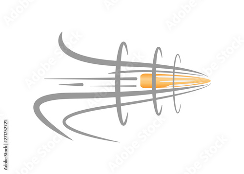 Vector illustration of a flying bullet. The bullet cuts through the air. Bullet shot in the air.