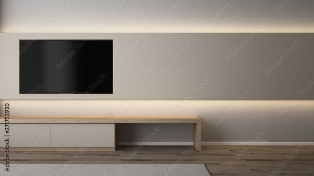 Built in TV wall with indirect lighting and cabinet - 3D rendering Built in TV wall with indirect lighting and cabinet - 3D rendering