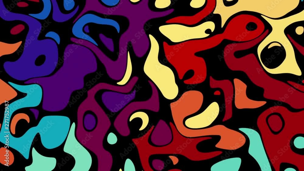 Moving random wavy texture. Psychedelic animated abstract curved shapes. Looping footage.