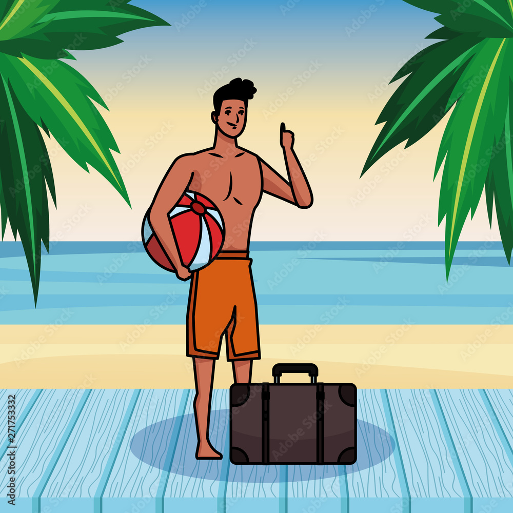 Young man in summer time cartoon