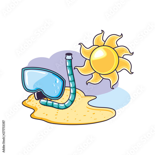 mask of equipment of snorkel with sun