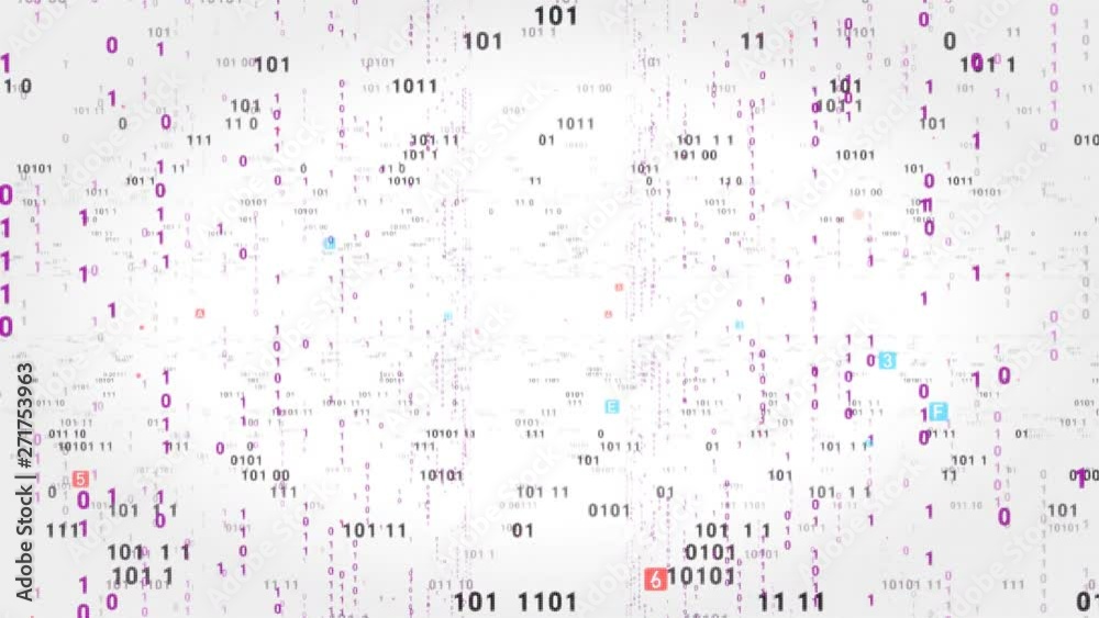 Digital fly binary code background loop. Data binary code network. 4K loop animation. White version.