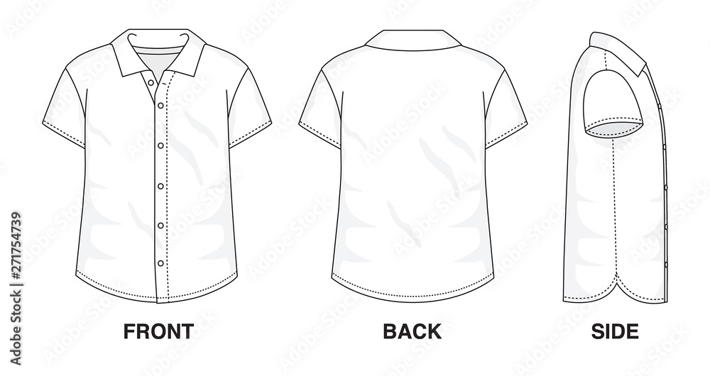 God Oom of meneer Doordeweekse dagen Isolated Button up Blouse object of clothes and fashion stylish wear fill  in blank shirt. Regular Polo Neck Short Sleeves Illustration Vector  Template. Front, back and side view Stock Vector | Adobe