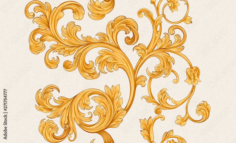 Baroque renaissance monogram floral ornament, leaf scroll engraving