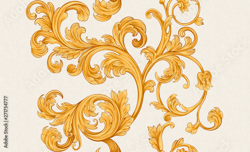 Baroque renaissance monogram floral ornament, leaf scroll engraving retro floral pattern decorative design filigree calligraphic heraldic branch photo