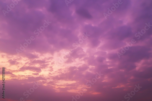 Dramatic atmosphere panorama view of tropical beautiful twilight purple sky and clouds background in summer.