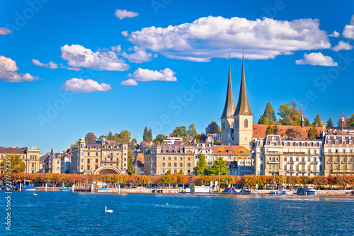 Idyllic Swiss town and lake Lucerne waterfront view