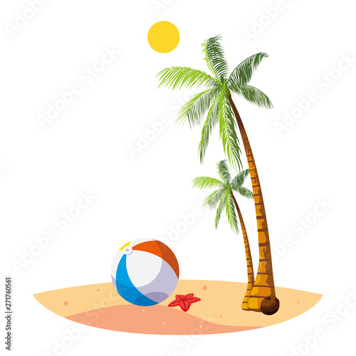 summer beach with palms and balloon toy scene