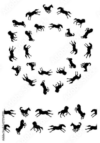 a wreath of vector isolated silhouettes of black horses galloping on a white background © Viktoria Suslova