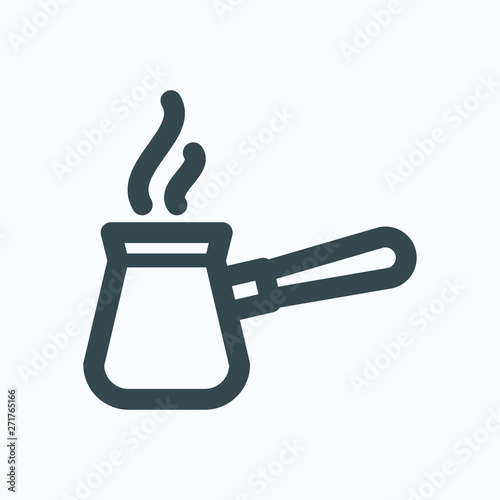beverage,cafe,cafeteria,coffee,copper,hot,icon,isolated,linear,outline,restaurant,sign,steam,symbol,turk,turkish,turkish coffee,vector,web