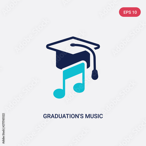 two color graduation's music vector icon from education concept. isolated blue graduation's music vector sign symbol can be use for web, mobile and logo. eps 10