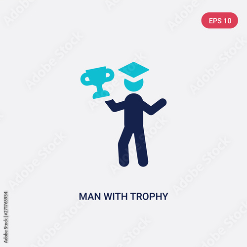 Fototapeta Naklejka Na Ścianę i Meble -  two color man with trophy vector icon from education concept. isolated blue man with trophy vector sign symbol can be use for web, mobile and logo. eps 10