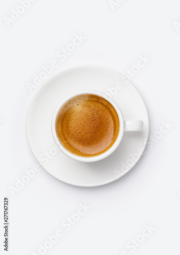 Cup of coffee on white background  top view